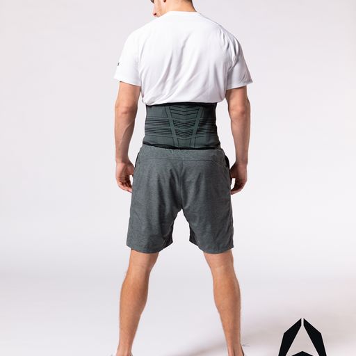A man wearing compression for back